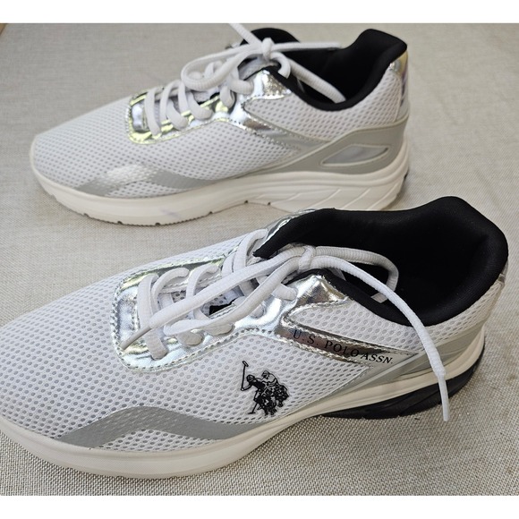 U.S. Polo Assn. Shoes - US Polo Assn White Silver Metallic Mesh Sneakers Athletic NW11786 Womens 6.5M